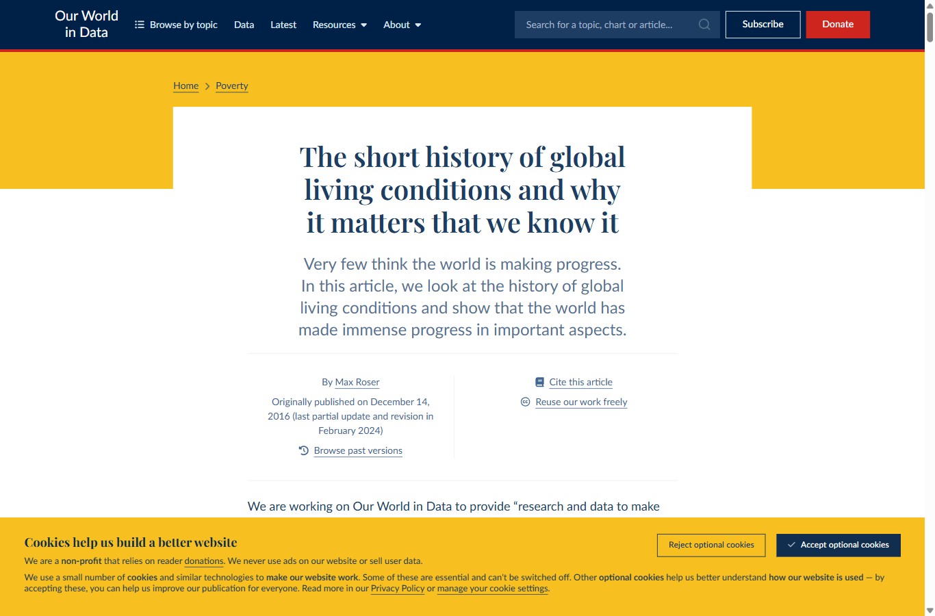 Desktop screenshot of an Our World in Data article